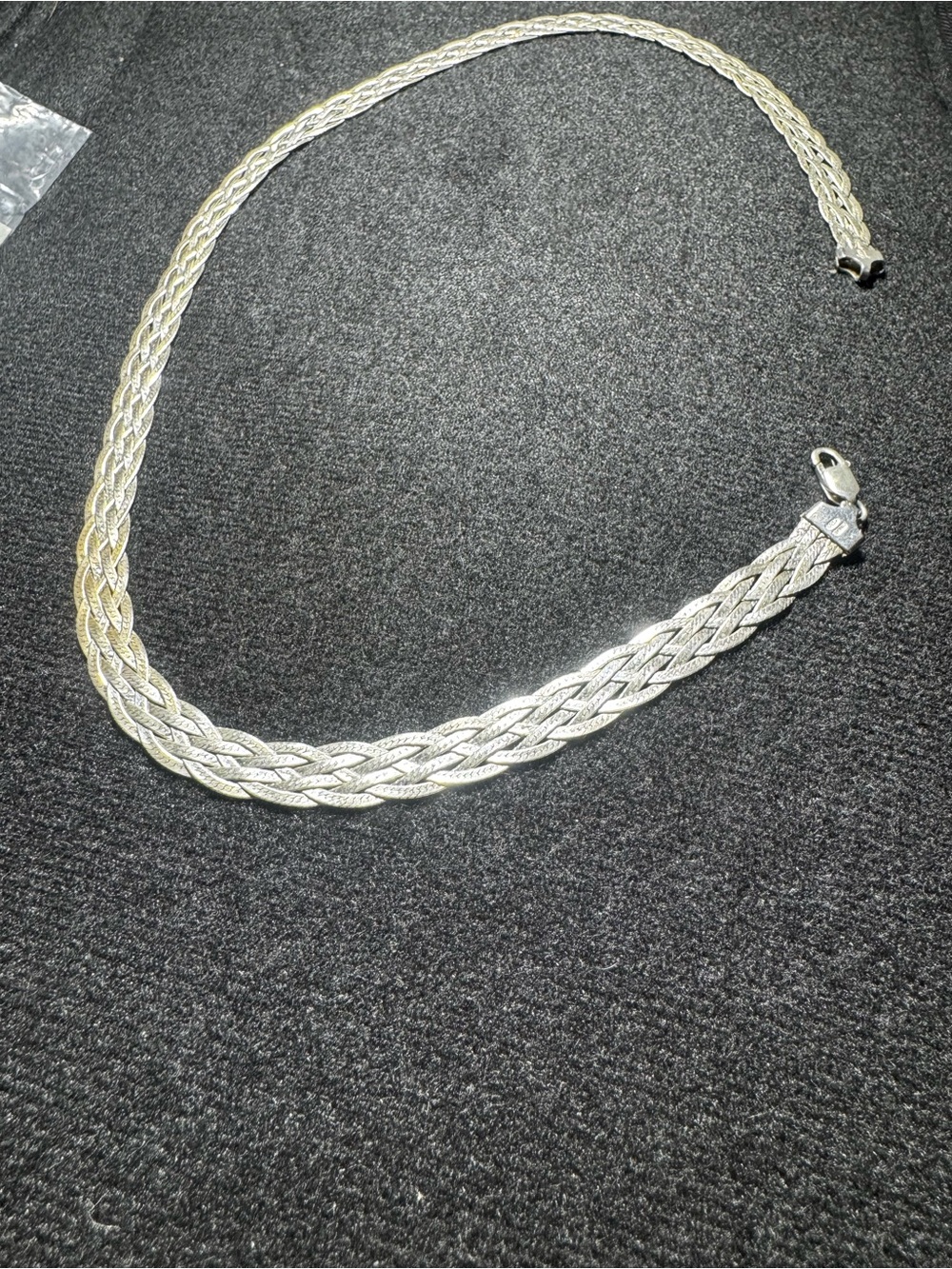 Vintage Italy 925 sterling Flat Braided Weaver Chain Necklace - Silver Tone